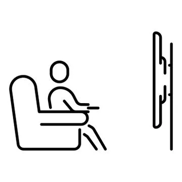 A simple linear icon with a person watching smart TV sitting at home on the Stock Illustration