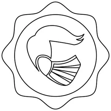 Simple linear icon with profile of man wearing medical mask Stock Illustration