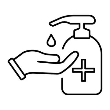 A simple linear icon for protecting your hands with an antiseptic or sanitizer. Stock Illustration