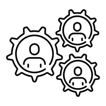 A simple linear icon of teamwork in the form of a well-established mechanism. Stock Illustration