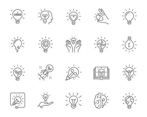 Simple linear icons symbolizing ideas Illustrazione stock