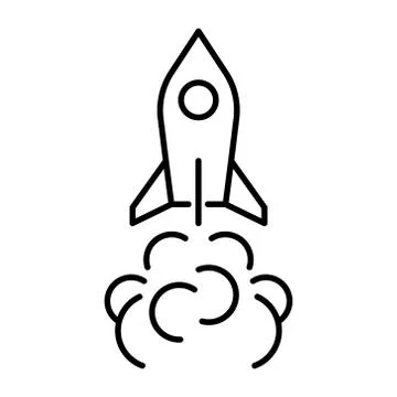 A simple linear startup icon in the form of a rocket taking off. Stock Illustration