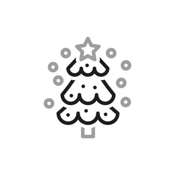 Simple linear vector icon related to Christmas tree and star. Line icon about Stock Illustration