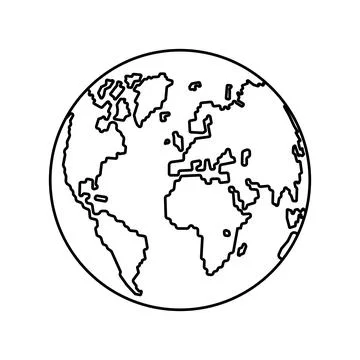 A simple linear world map icon with an editable stroke. Stock Illustration