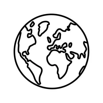 A simple linear world map icon with an editable stroke. Stock Illustration
