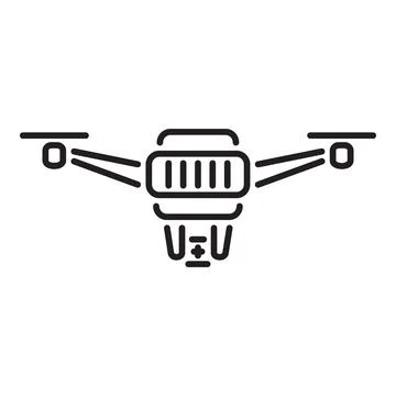 Simple lineart icon representing a drone delivering a package Stock Illustration