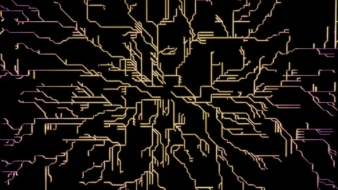 Simple lines growing into complex circuit patterns. 3d animation render Stock Footage 279131119