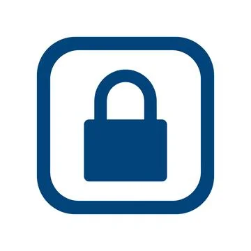 Simple lock icon in blue with a thin line square border for security protec.. Ilustração Stock