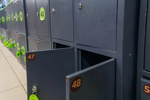 Simple locker storage with numbered keys. Secure bag storage lockers with n.. Stock Photos