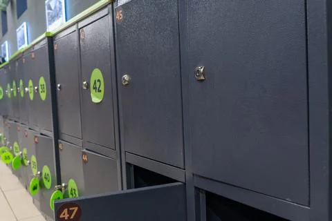 Simple locker storage with numbered keys. Secure bag storage lockers with n.. Stock Photos