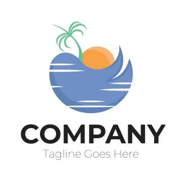 Simple Logo of Beautiful Scenery On The Beach Stock Illustration