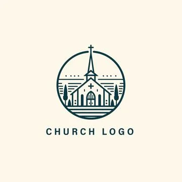 A simple logo design featuring a cross placed within a circle on a white ba.. Stock Illustration