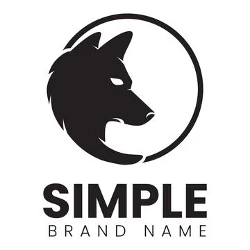 Simple logo design template, with a wolf head icon in a black circle Stock Illustration
