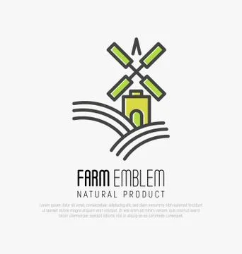 Simple logo for farm on the green hills with meadow field or brewery Illustrazione stock