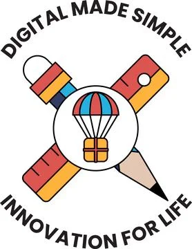 Simple logo shows tools and a parachute Stock Illustration