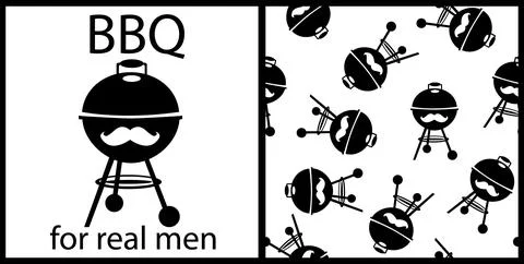 Simple logo for web design isolated element grill with mustache with inscri.. Illustrazione stock