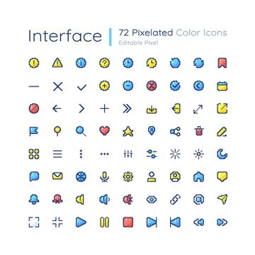 Simple looking interface editable pixel color ui icons set Stock Illustration