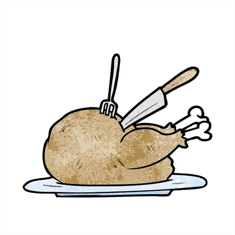 A simple looping animated cartoon cooked turkey being carved Stock Footage 312986158