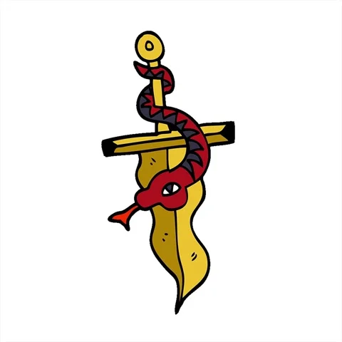 A simple looping animated cartoon doodle dagger and snake tattoo Stock Footage 312963920