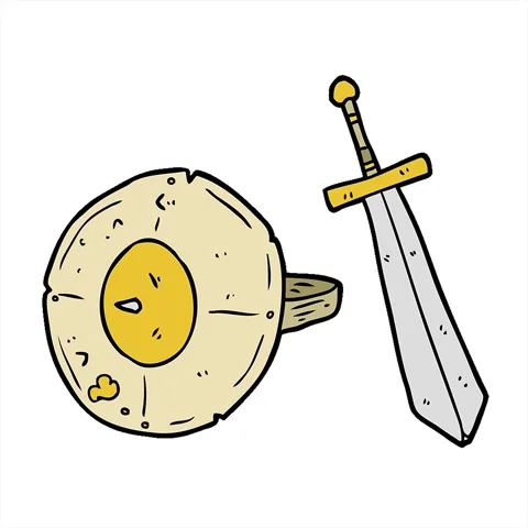 A simple looping animated cartoon old gladiator shield and sword Stock Footage 312967763