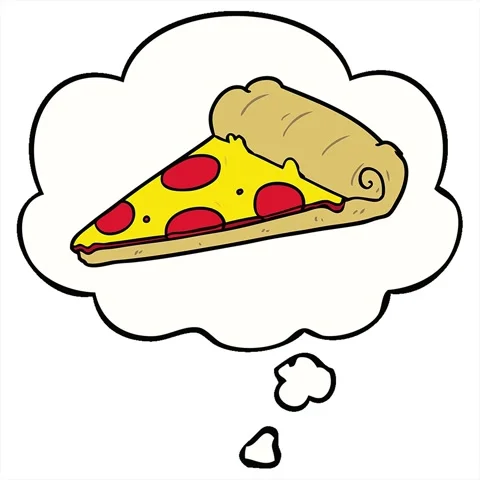 A simple looping animated cartoon pizza slice with thought bubble Stock Footage 312967572