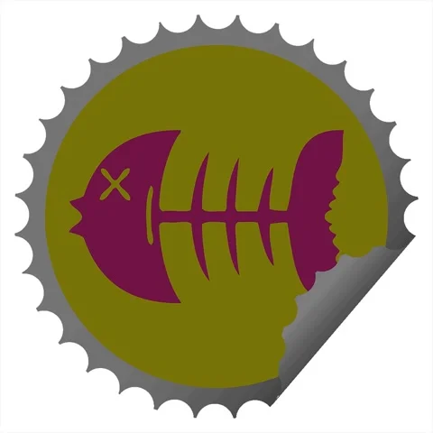 A simple looping animated circular peeling sticker quirky cartoon dead fish.. Stock Footage 312955136