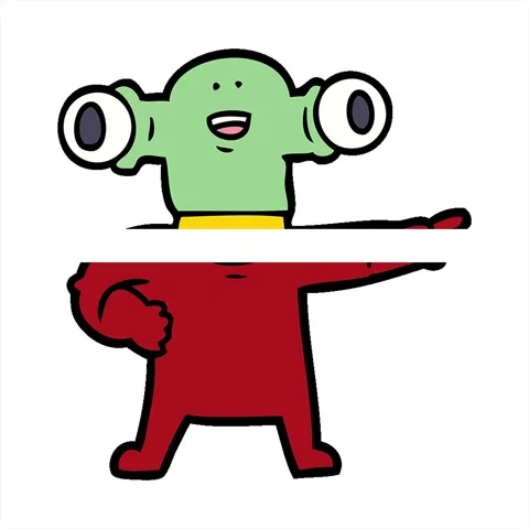 A simple looping animated friendly cartoon alien pointing Stock Footage 313001408