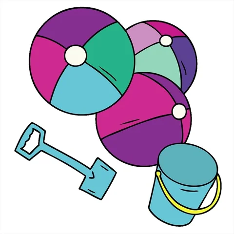 A simple looping animated hand drawn cartoon doodle beach balls with a buck.. Stock Footage 312974834