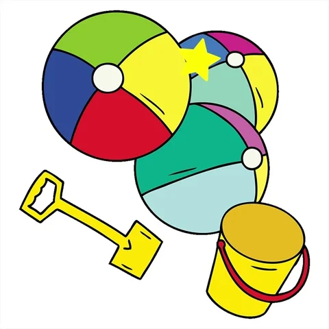 A simple looping animated hand drawn cartoon doodle beach balls with a buck.. Stock Footage 312991196