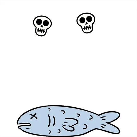 A simple looping animated hand drawn cartoon doodle of a dead fish Stock Footage 312998933