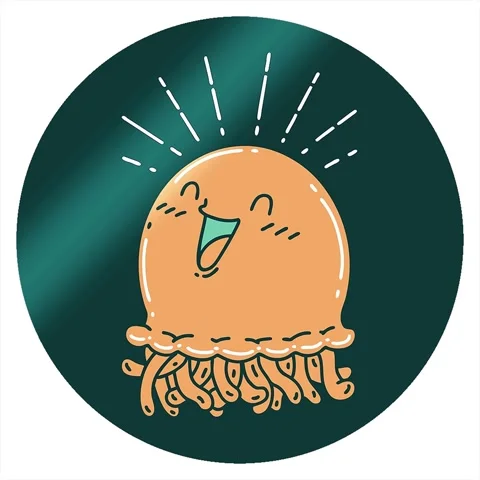 A simple looping animated icon of a tattoo style happy jellyfish Stock Footage 312971946