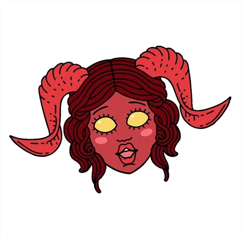 A simple looping animated Retro Tattoo Style tiefling character face Stock Footage 312986019
