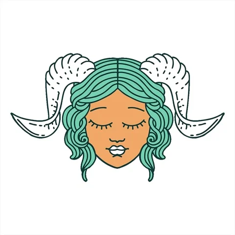 A simple looping animated Retro Tattoo Style tiefling character face Stock Footage 313005961