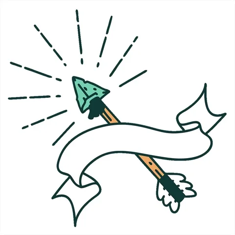 A simple looping animated scroll banner with tattoo style old flint tip arrow 스톡 동영상 312994903