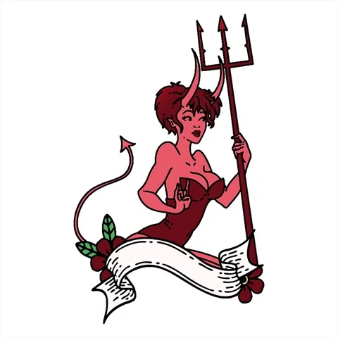 A simple looping animated tattoo in traditional style of a pinup devil girl.. Stock Footage 312970045
