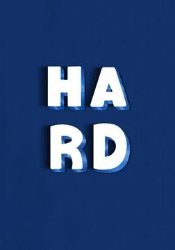Simple LOVE HARD hand-drawing 3d Words Navy Blue textured background Stock Illustration