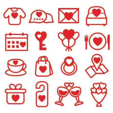 Simple Love icon set in red. Ilustração Stock