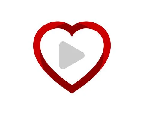Simple love shape with media play button inside Stock Illustration