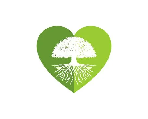 Simple love shape with oak tree inside Stock Illustration