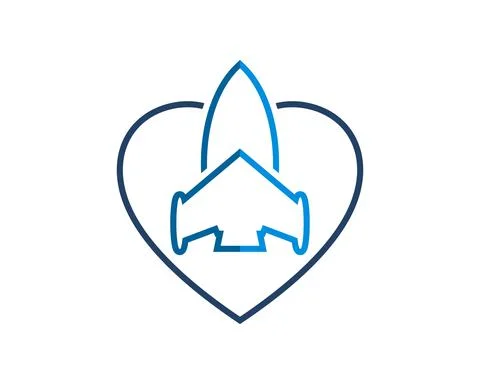 Simple love shape with outline rocket inside Stock Illustration