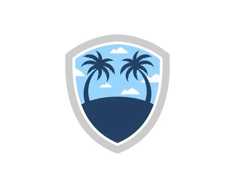 Simple love shape with palm tree in the island inside Stock Illustration