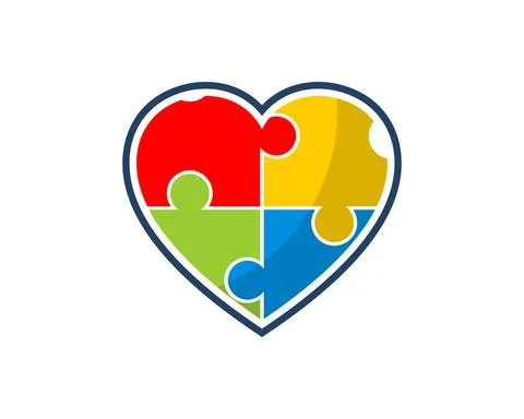 Simple love shape with rainbow puzzle inside Stock Illustration