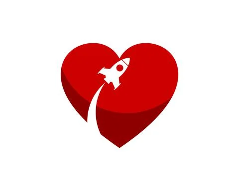 Simple love shape with rocket launch inside Illustrazione stock