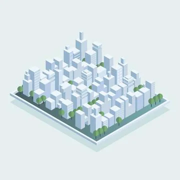 Simple low poly architecture. Isometric vector illustration of urban town. Illustrazione stock