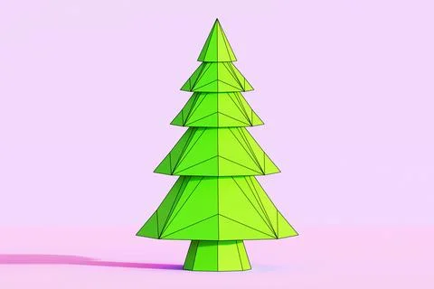 Simple Low Poly Christmas Tree, 3d rendering Stock Illustration