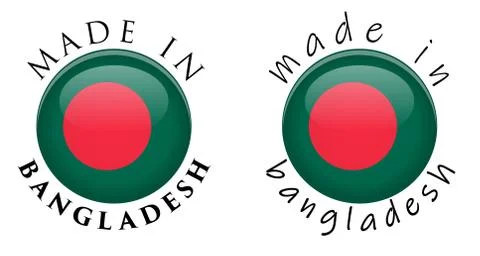 Simple Made in Bangladesh 3D button sign. Text around circle with national. D Stock Illustration