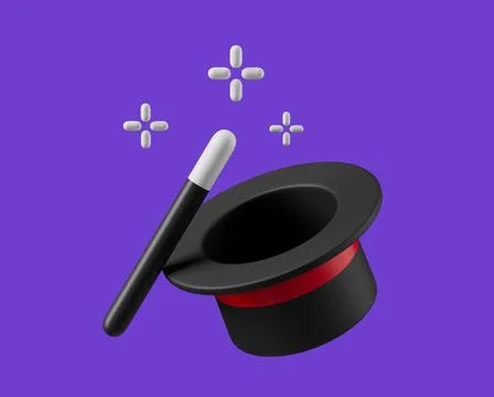 Simple magic wand tool with hat 3d render illustration Stock Illustration