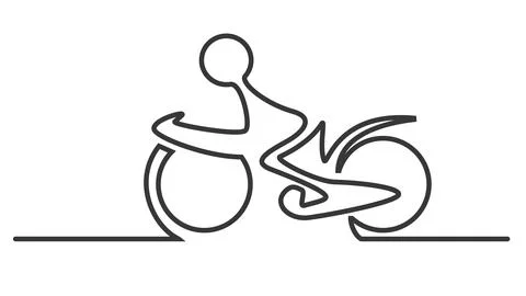 Simple man on the bicycle created from one line. Stock Illustration