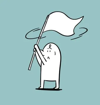Simple man  flap the white flag, Doodle vector illustration. Иллюстрация
