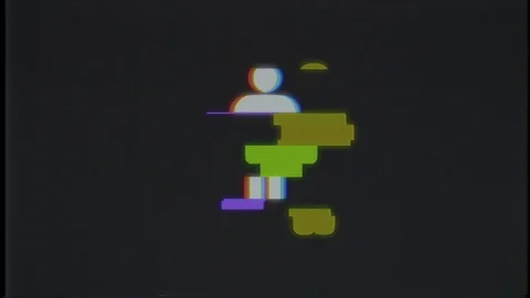 Simple man symbol glitch screen distortion VHS TV display animation seamless Video stock 89117499